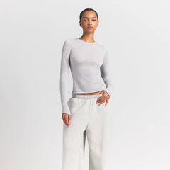 FEATHERWEIGHT CASHMERE LONG SLEEVE TOP | LIGHT HEATHER GREY