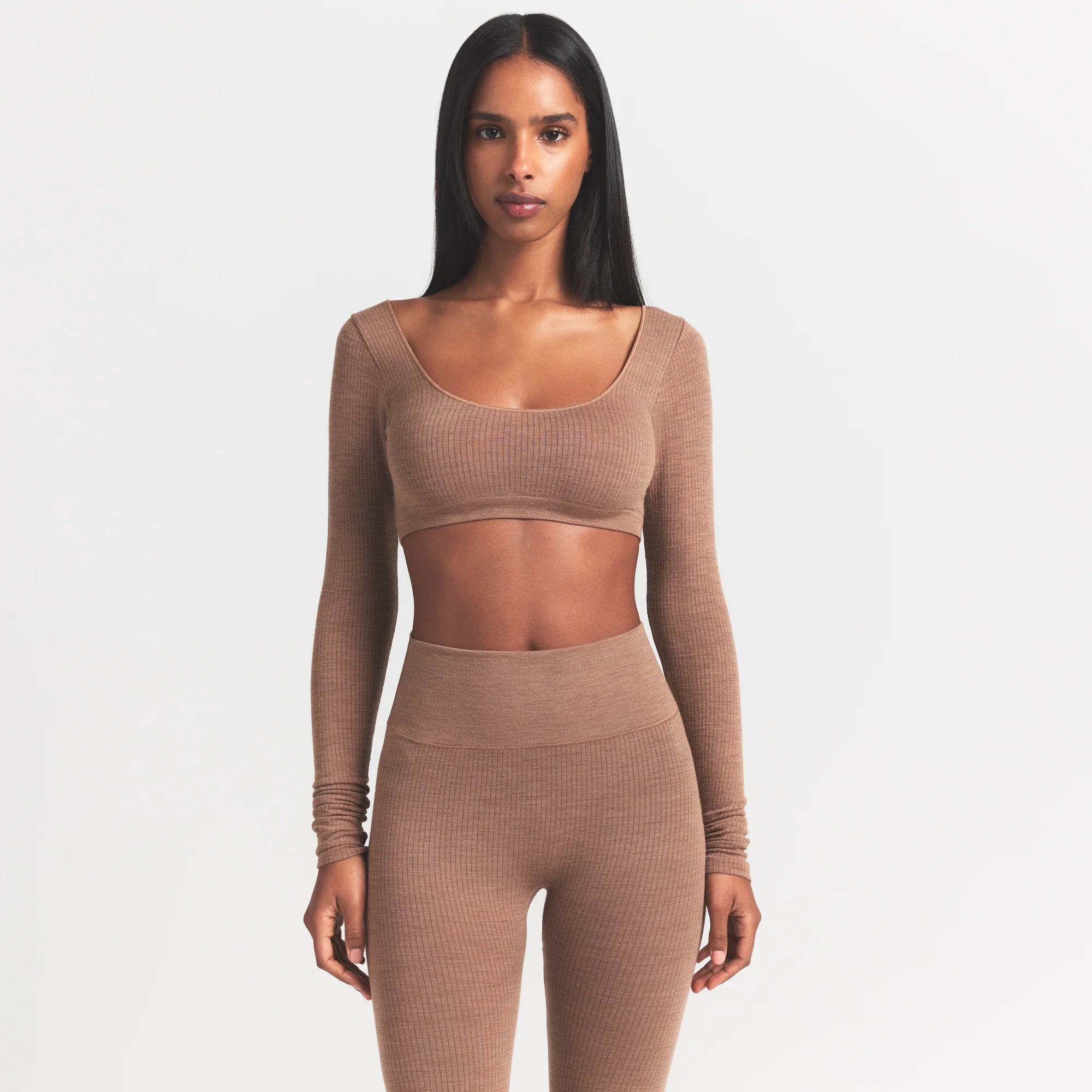 WOOL RIB LONG SLEEVE SUPER CROPPED TOP | SIENNA