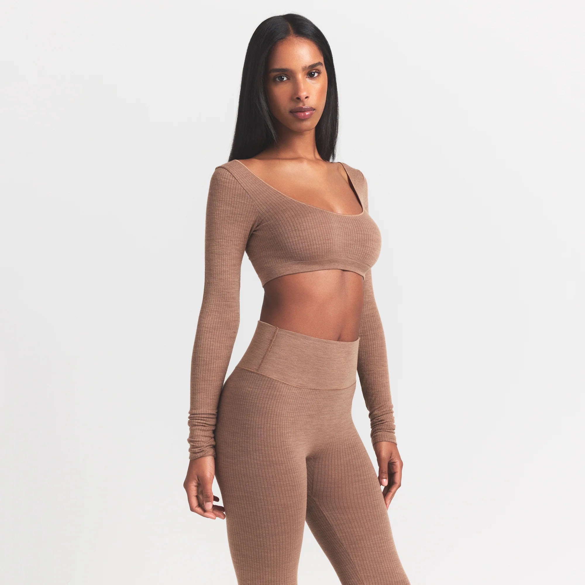 WOOL RIB LONG SLEEVE SUPER CROPPED TOP | SIENNA