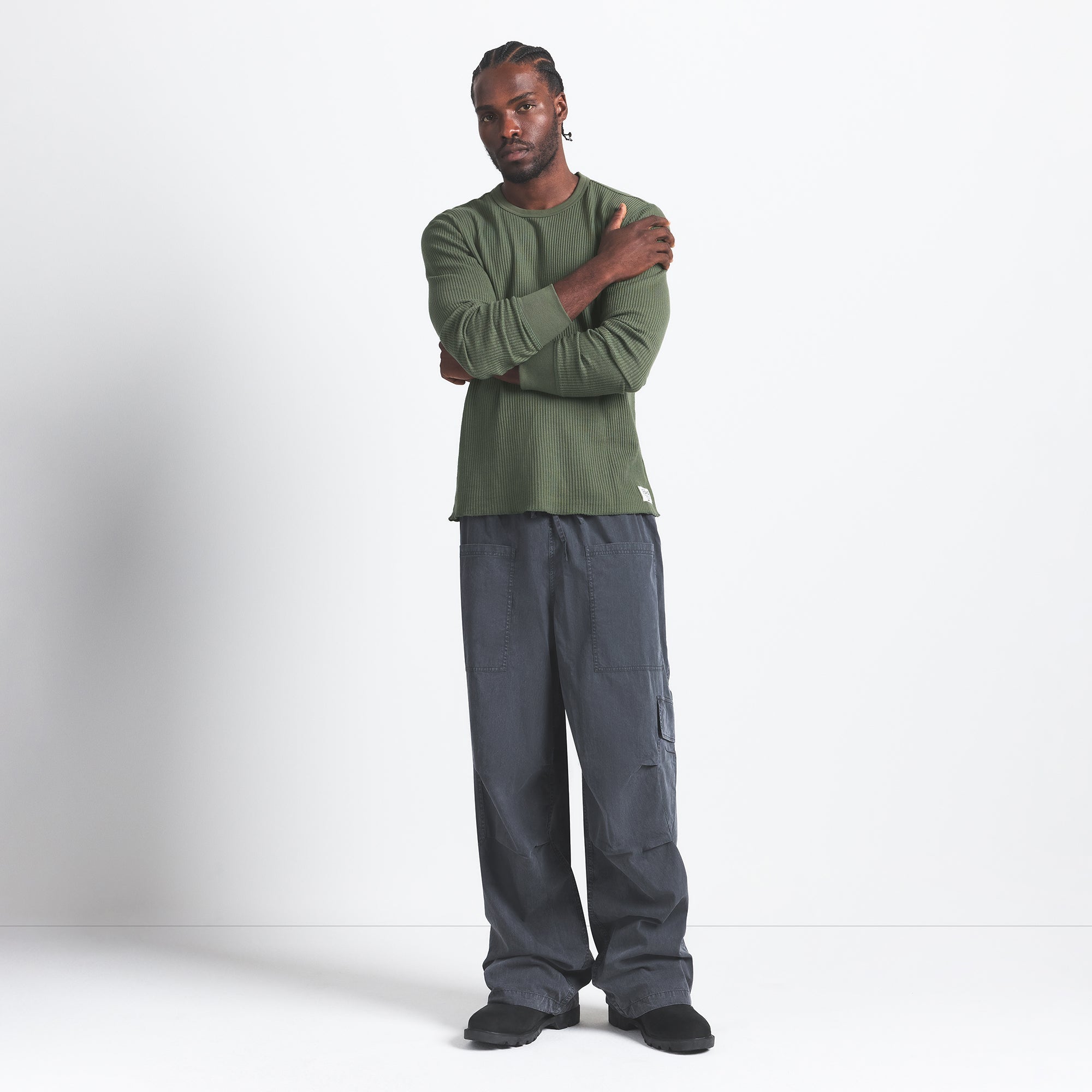 WAFFLE MENS LONG SLEEVE TOP | MILITARY GREEN