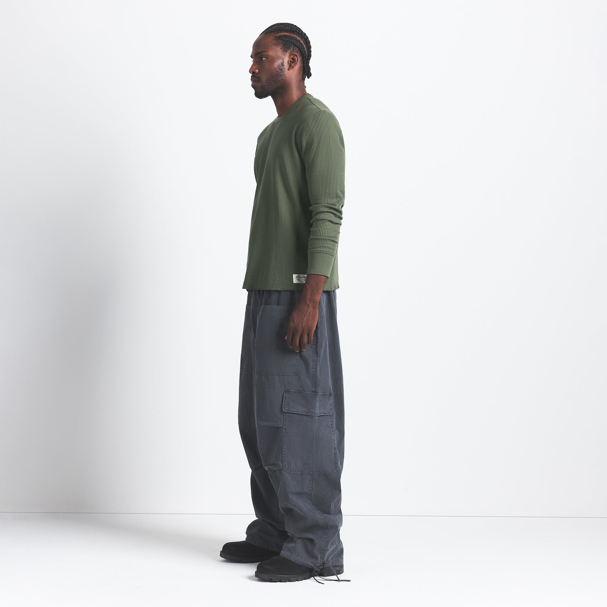 WAFFLE MENS LONG SLEEVE TOP | MILITARY GREEN