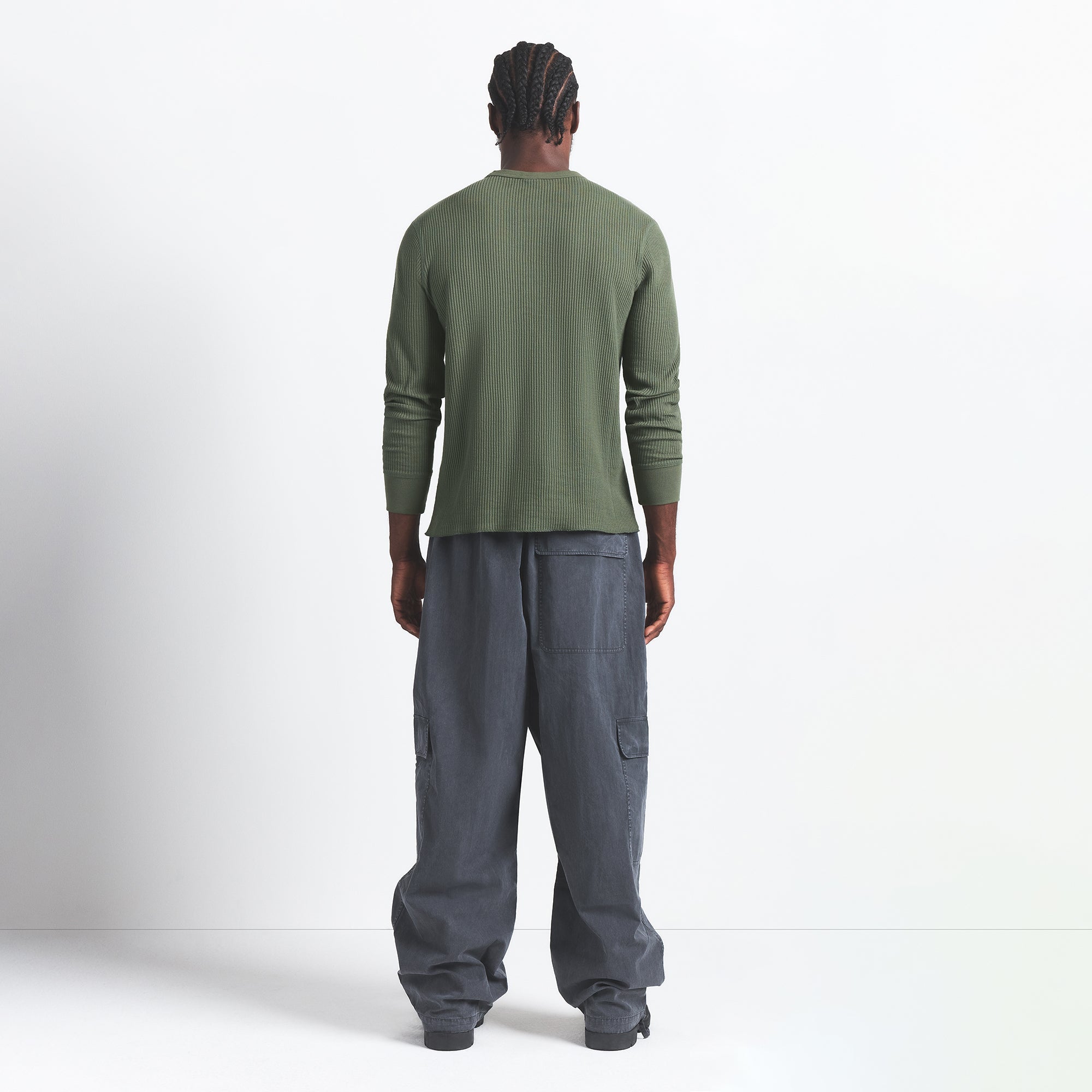 WAFFLE MENS LONG SLEEVE TOP | MILITARY GREEN