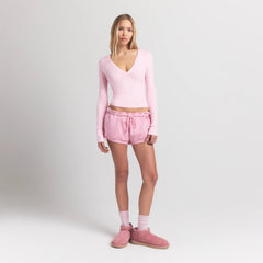 COTTON JERSEY LONG SLEEVE PLUNGE TOP | CHERRY BLOSSOM