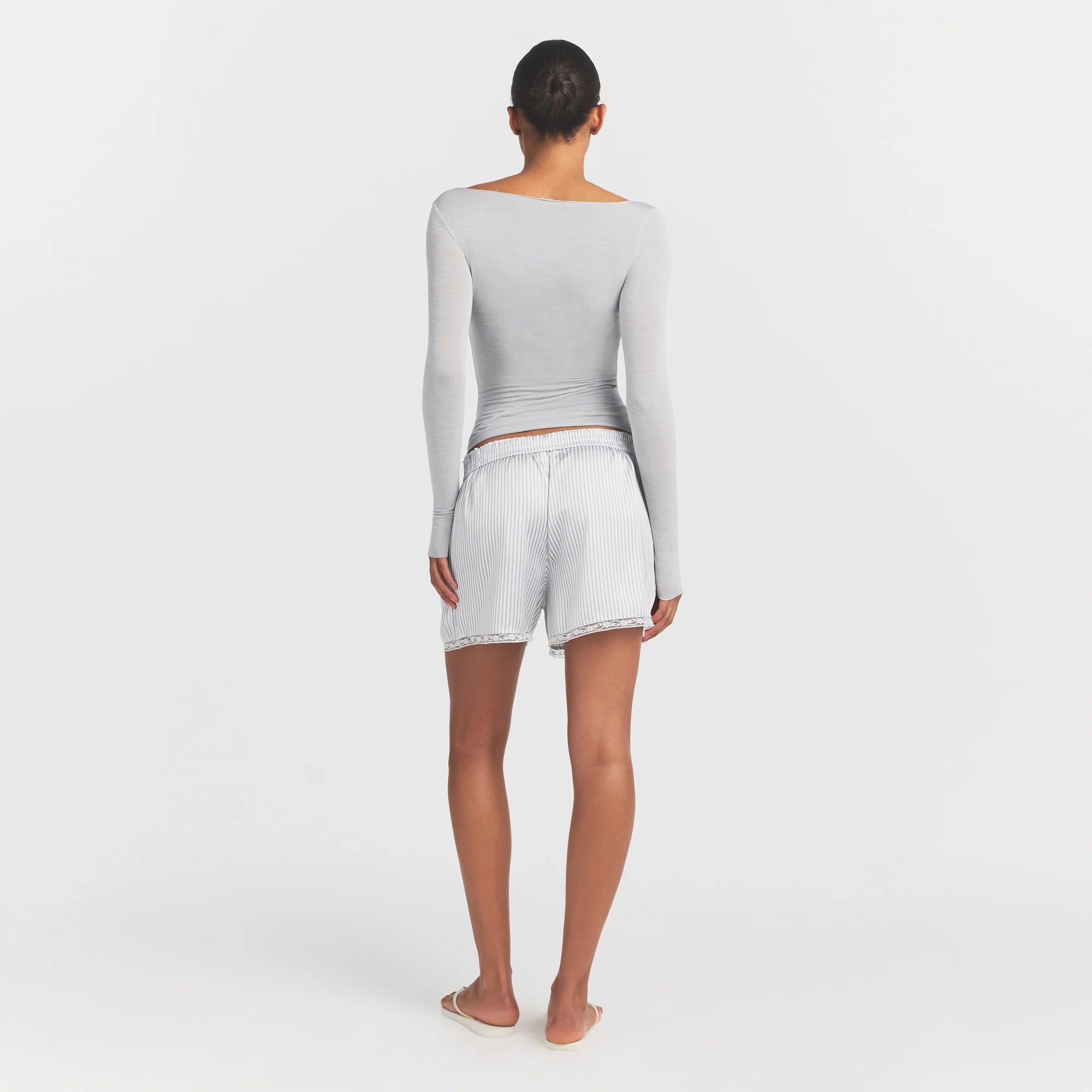 SHEER MODAL LONG SLEEVE BOATNECK TOP | HEATHER GREY