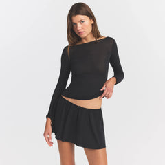 SHEER MODAL LONG SLEEVE BOATNECK TOP | ONYX