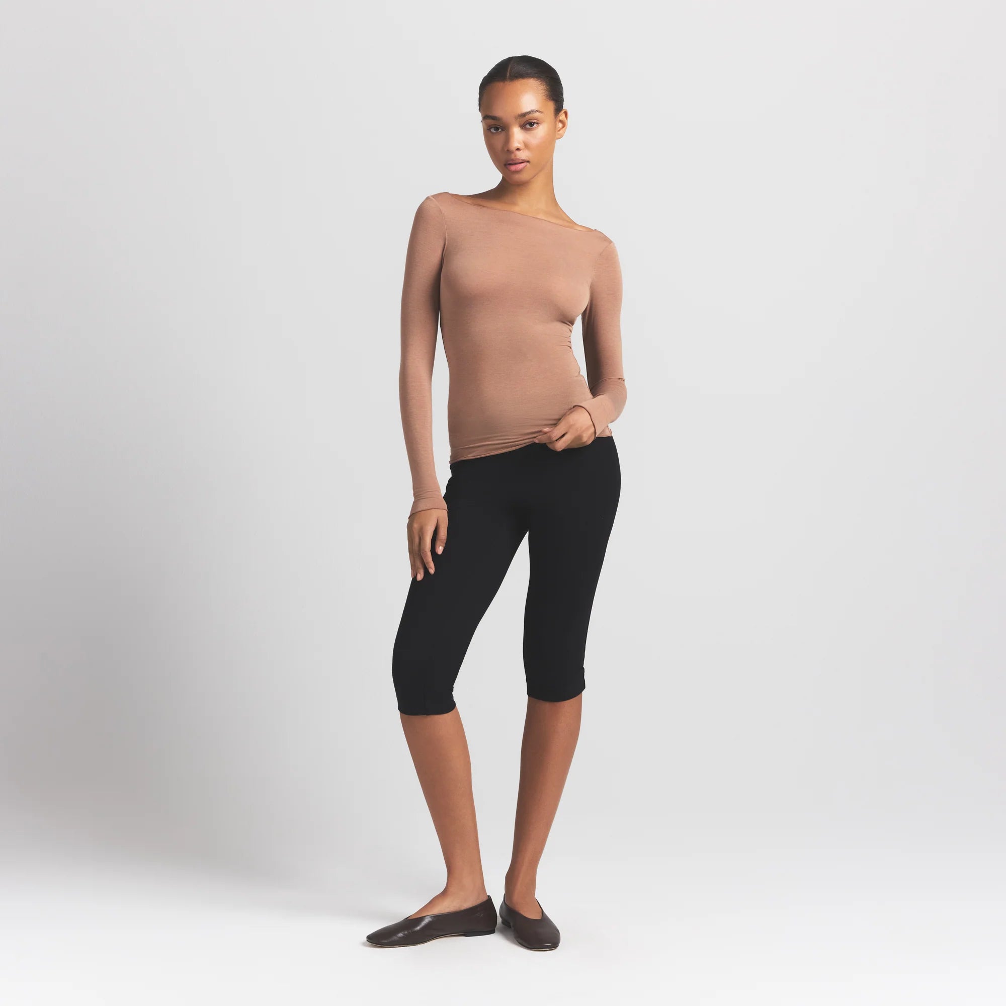 SHEER MODAL LONG SLEEVE BOATNECK TOP | SIENNA