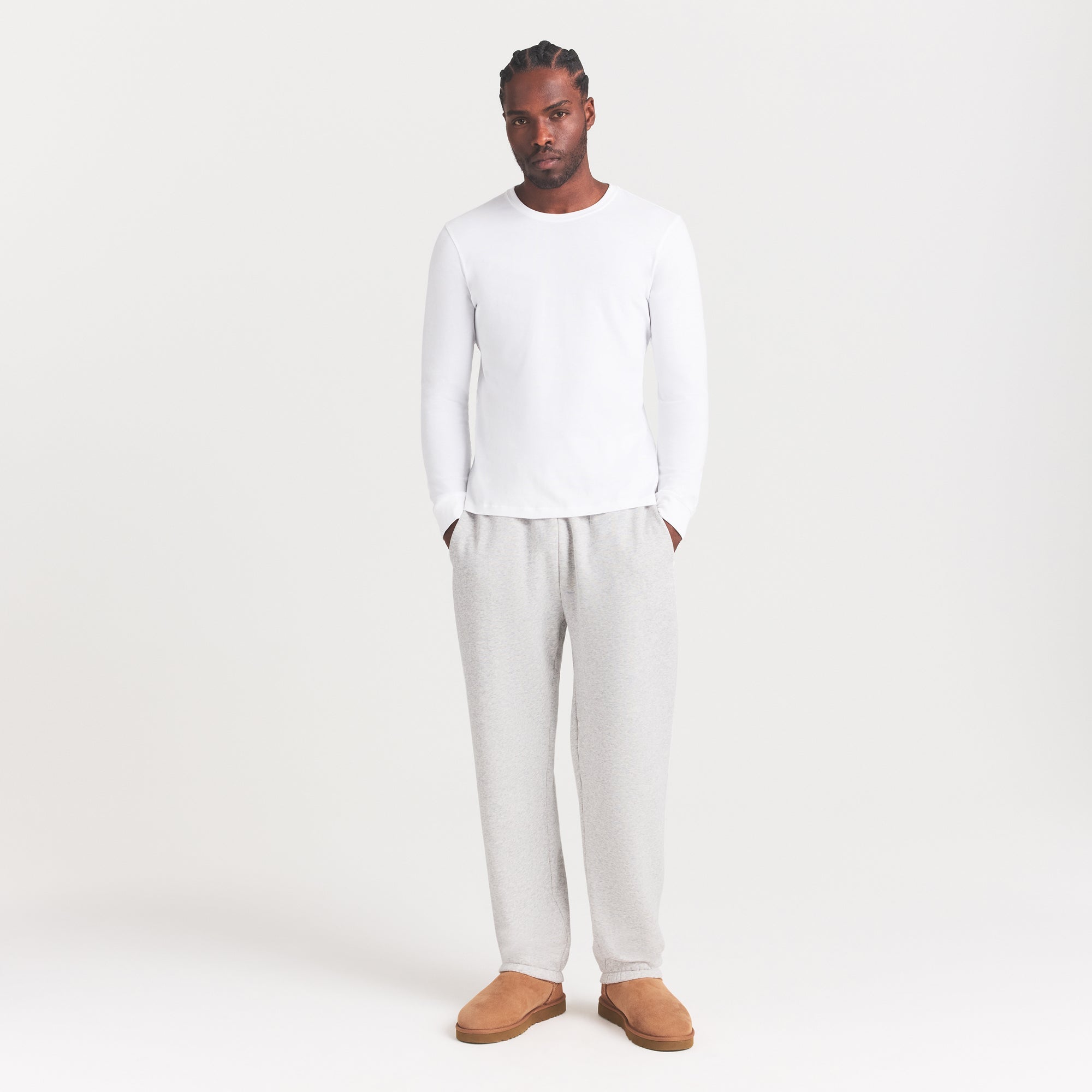 SKIMS COTTON MENS CLASSIC LONG SLEEVE T-SHIRT | CHALK