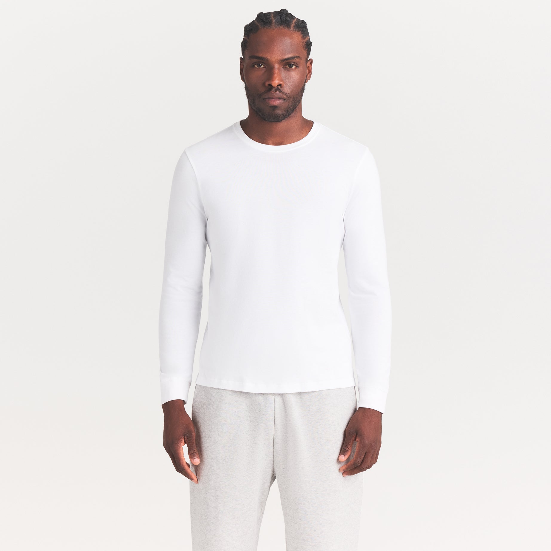 SKIMS COTTON MENS CLASSIC LONG SLEEVE T-SHIRT | CHALK