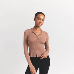 SHEER MODAL CARDIGAN WITH COVERED BUTTONS | SIENNA
