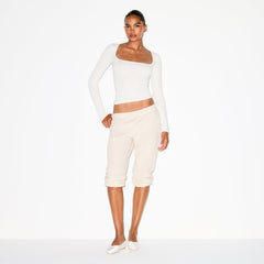 COTTON JERSEY SCOOP NECK LONG SLEEVE TOP | MARBLE