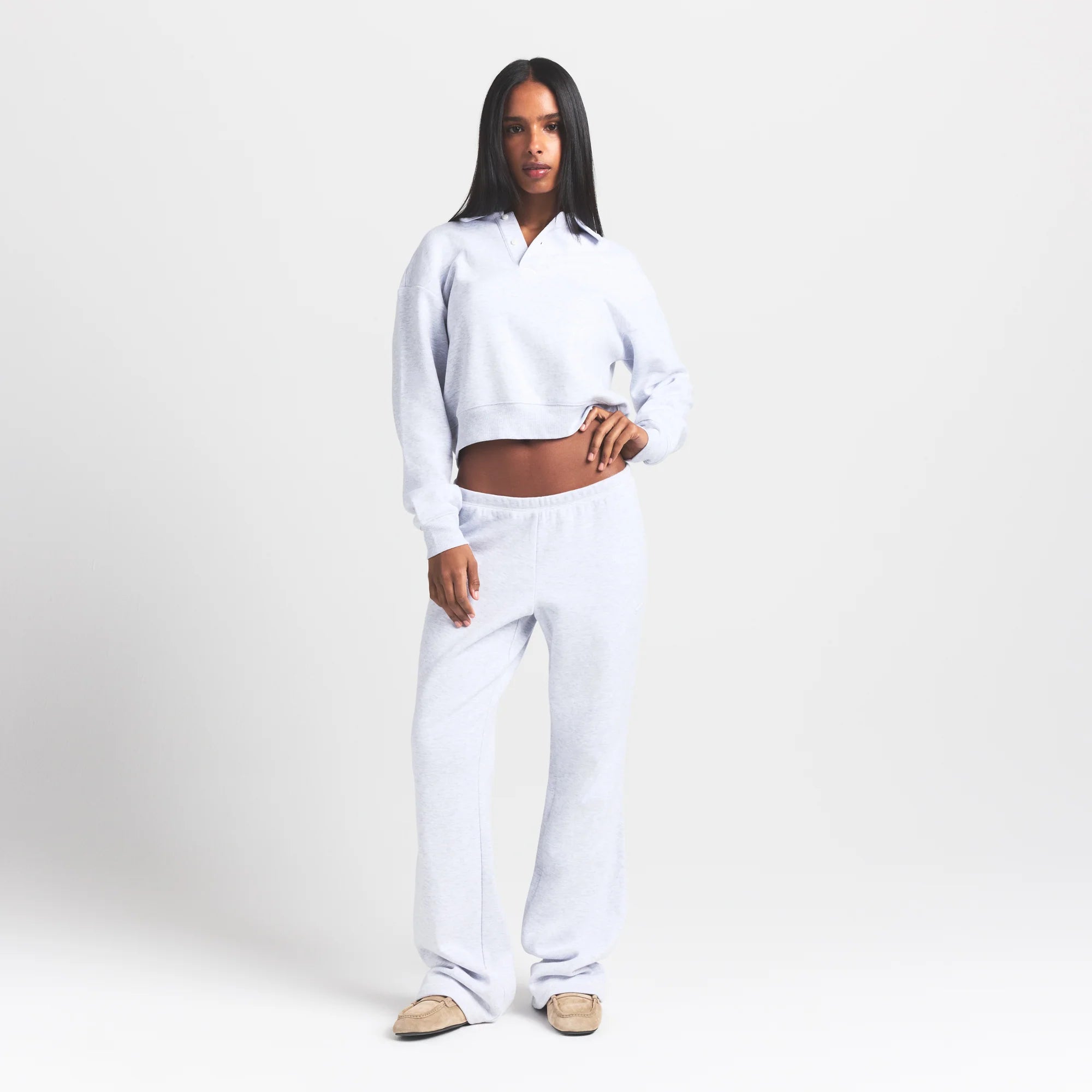 COTTON FLEECE POLO SWEATSHIRT | LIGHT HEATHER GREY