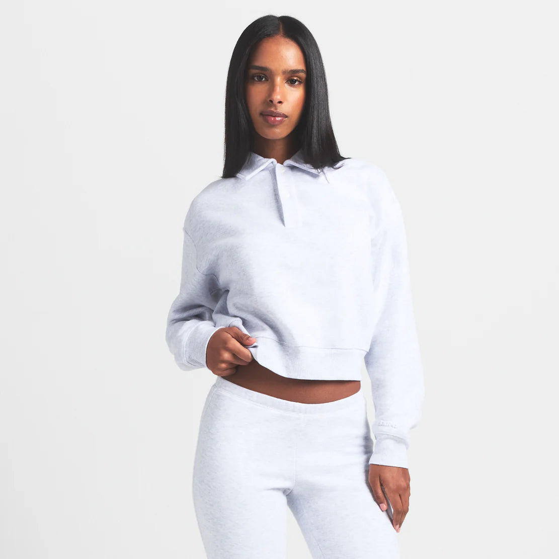 COTTON FLEECE POLO SWEATSHIRT | LIGHT HEATHER GREY
