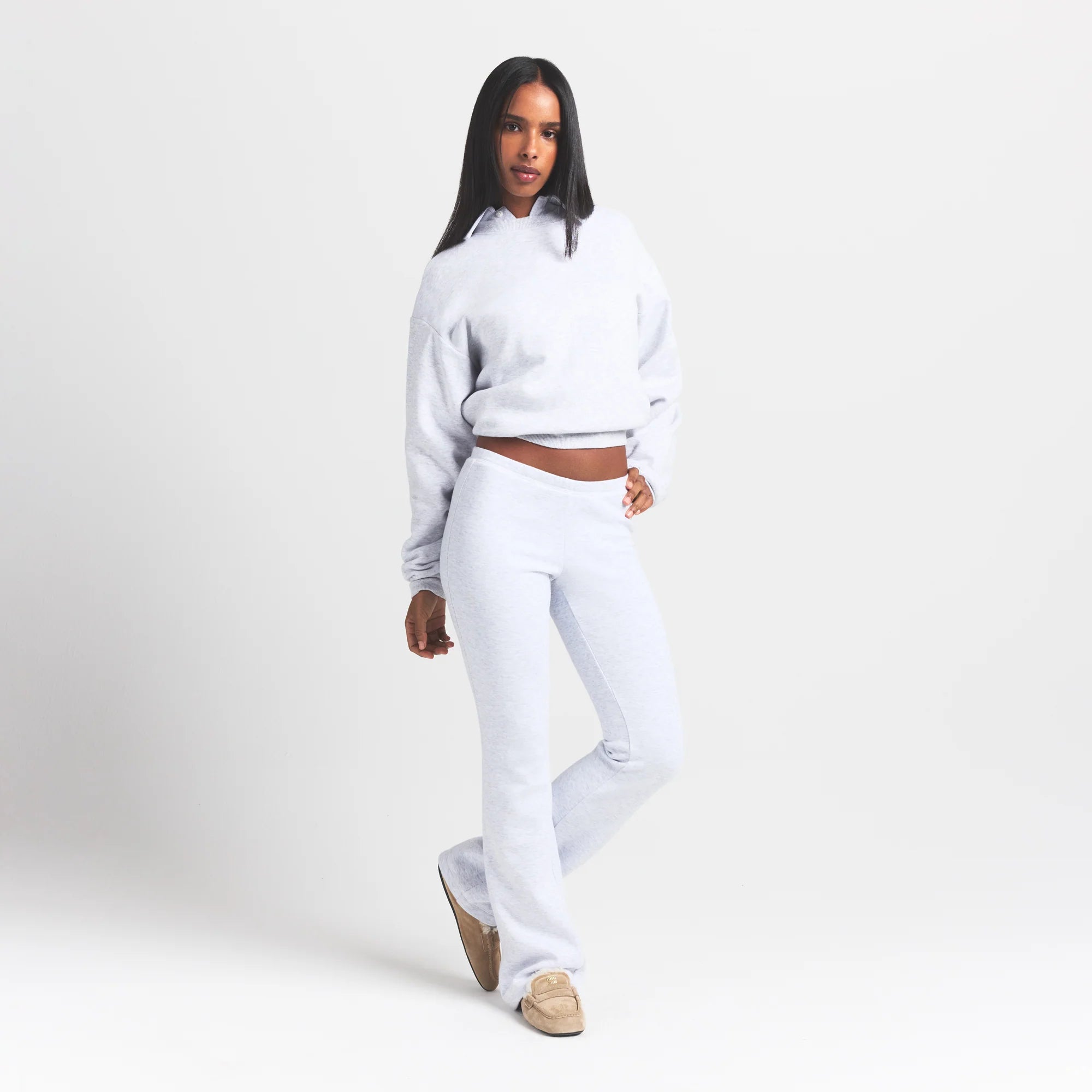 COTTON FLEECE POLO SWEATSHIRT | LIGHT HEATHER GREY