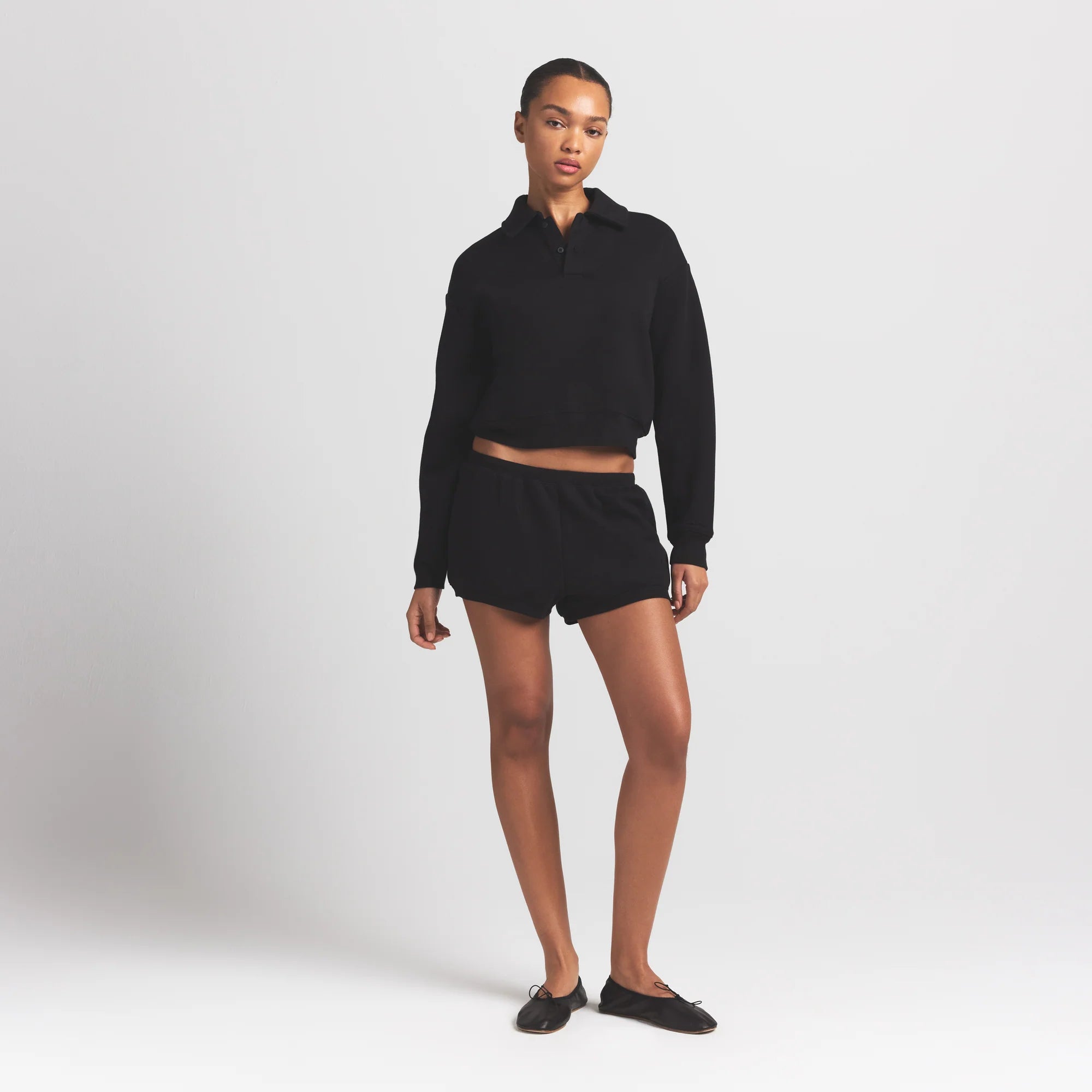 COTTON FLEECE POLO SWEATSHIRT | ONYX