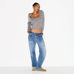 TEXTURED KNIT WRAP SWEATER | DARK HEATHER GREY