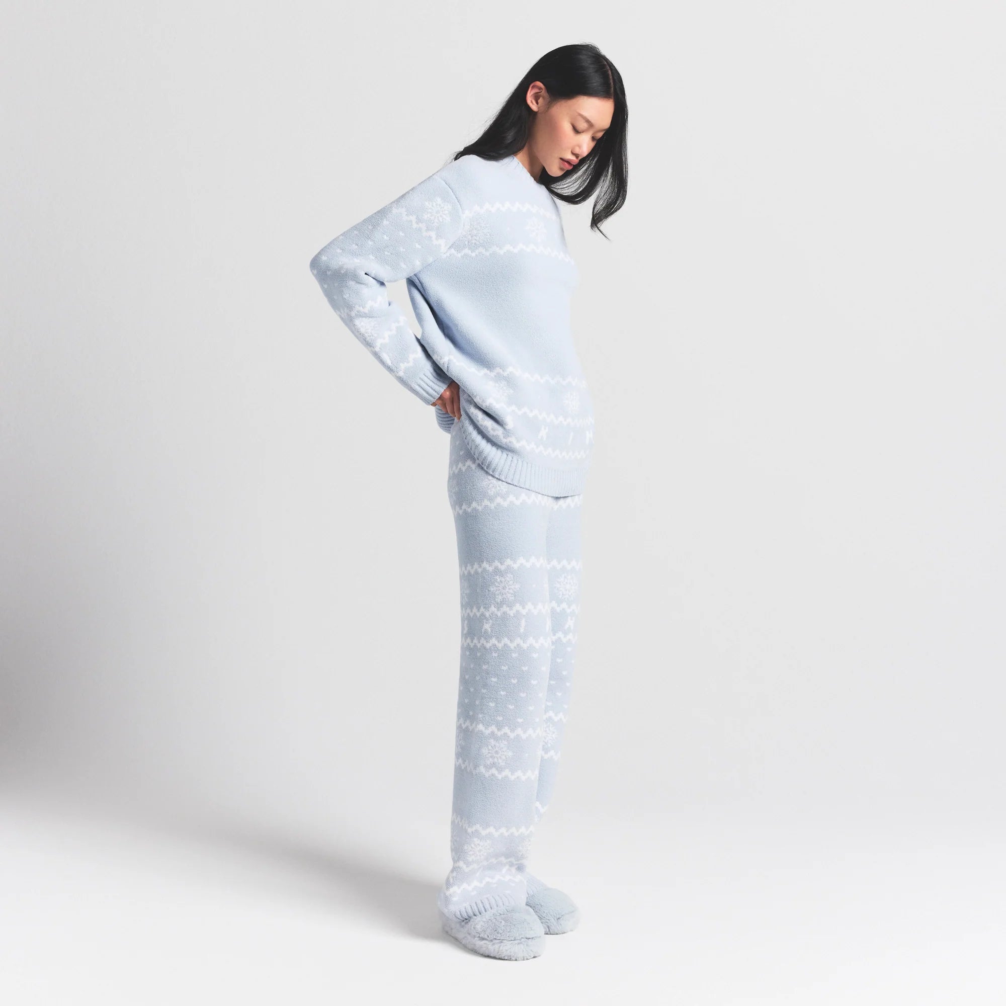 COZY LIGHT CREWNECK PULLOVER | ZEN BLUE HEART FAIR ISLE