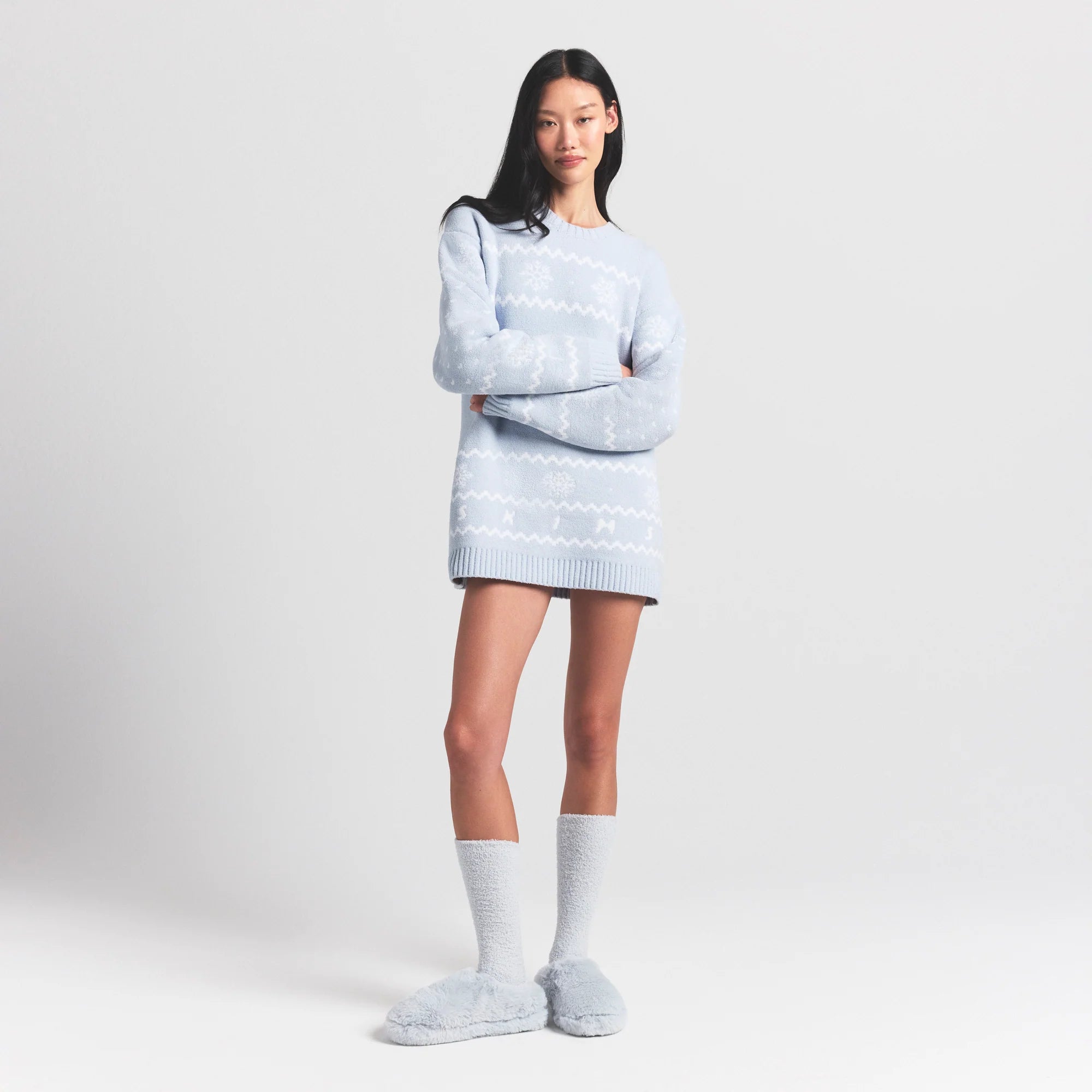 COZY LIGHT CREWNECK PULLOVER | ZEN BLUE HEART FAIR ISLE
