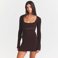 LACE KNIT LONG SLEEVE MINI DRESS | PHOENIX