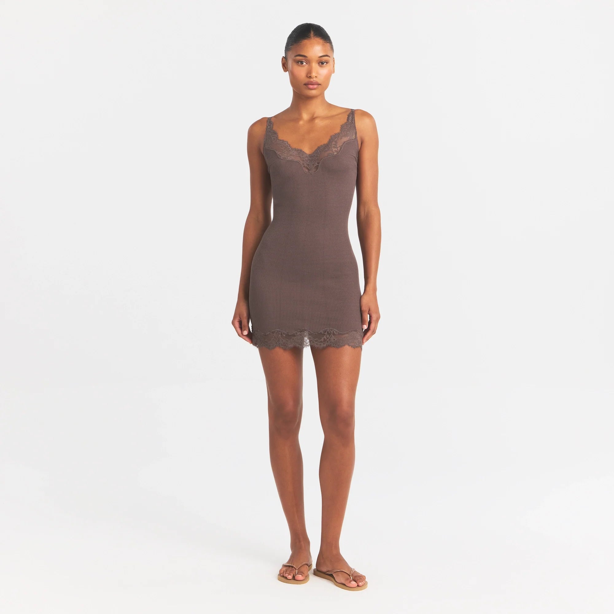 RIB KNIT LACE MINI DRESS | AMETHYST