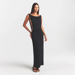 SMOOTH LAYERS CUT OUT LONG DRESS | OBSIDIAN