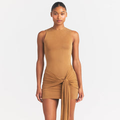 CUPRO JERSEY WRAP MINI DRESS | ALMOND