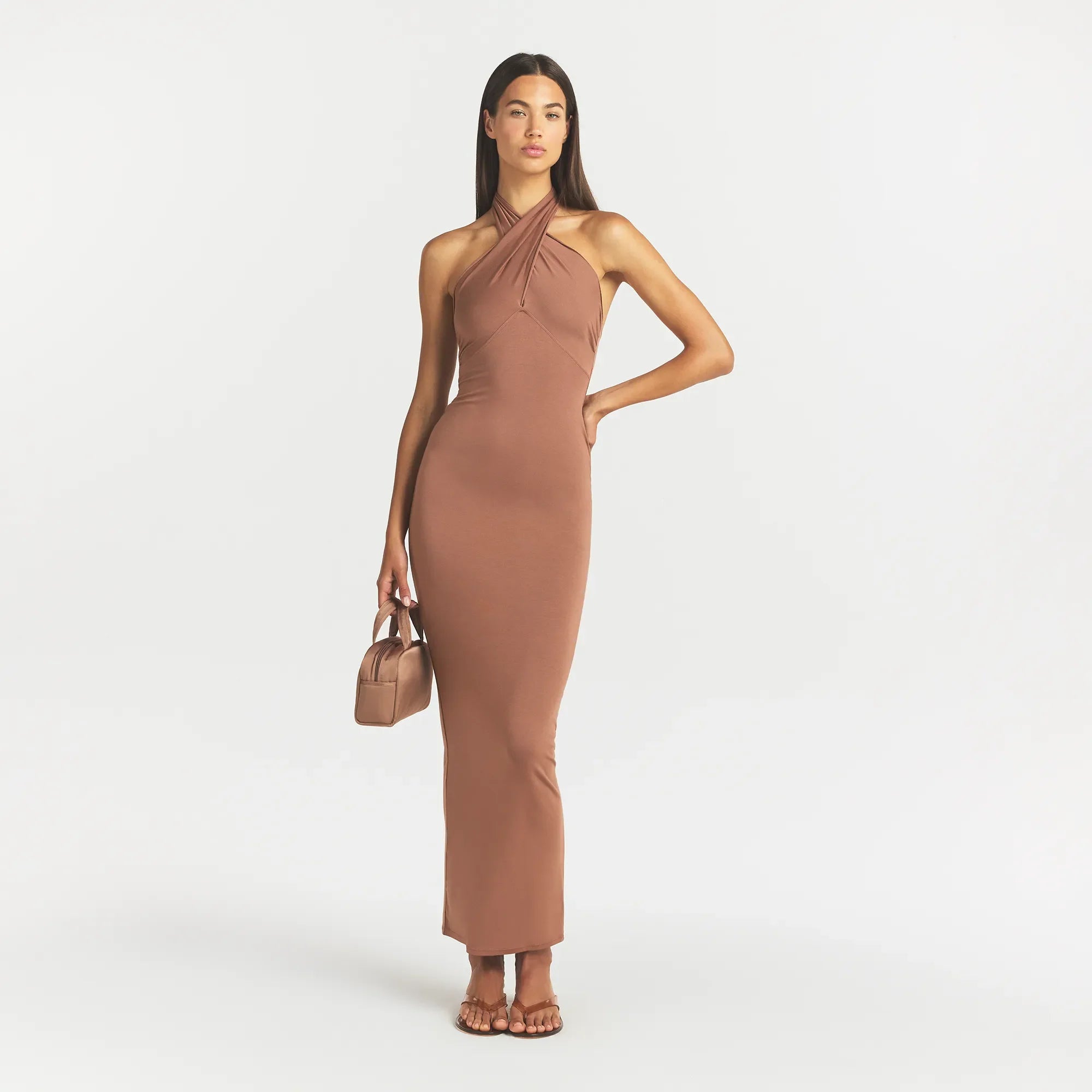 SMOOTH LAYERS CONVERTIBLE LONG DRESS | NUTMEG