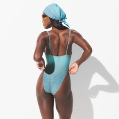 SIGNATURE SWIM PLUNGE ONE PIECE | CYAN FK OMBRE PRINT