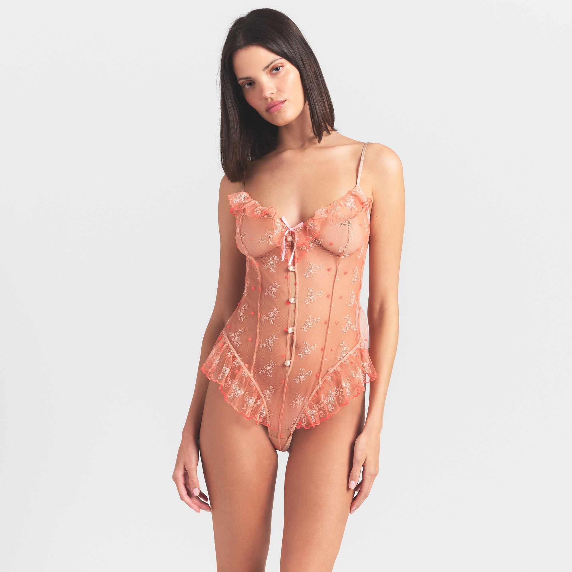 EMBROIDERED TULLE GARTER TEDDY | GUAVA HEART TULLE