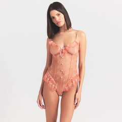 EMBROIDERED TULLE GARTER TEDDY | GUAVA HEART TULLE
