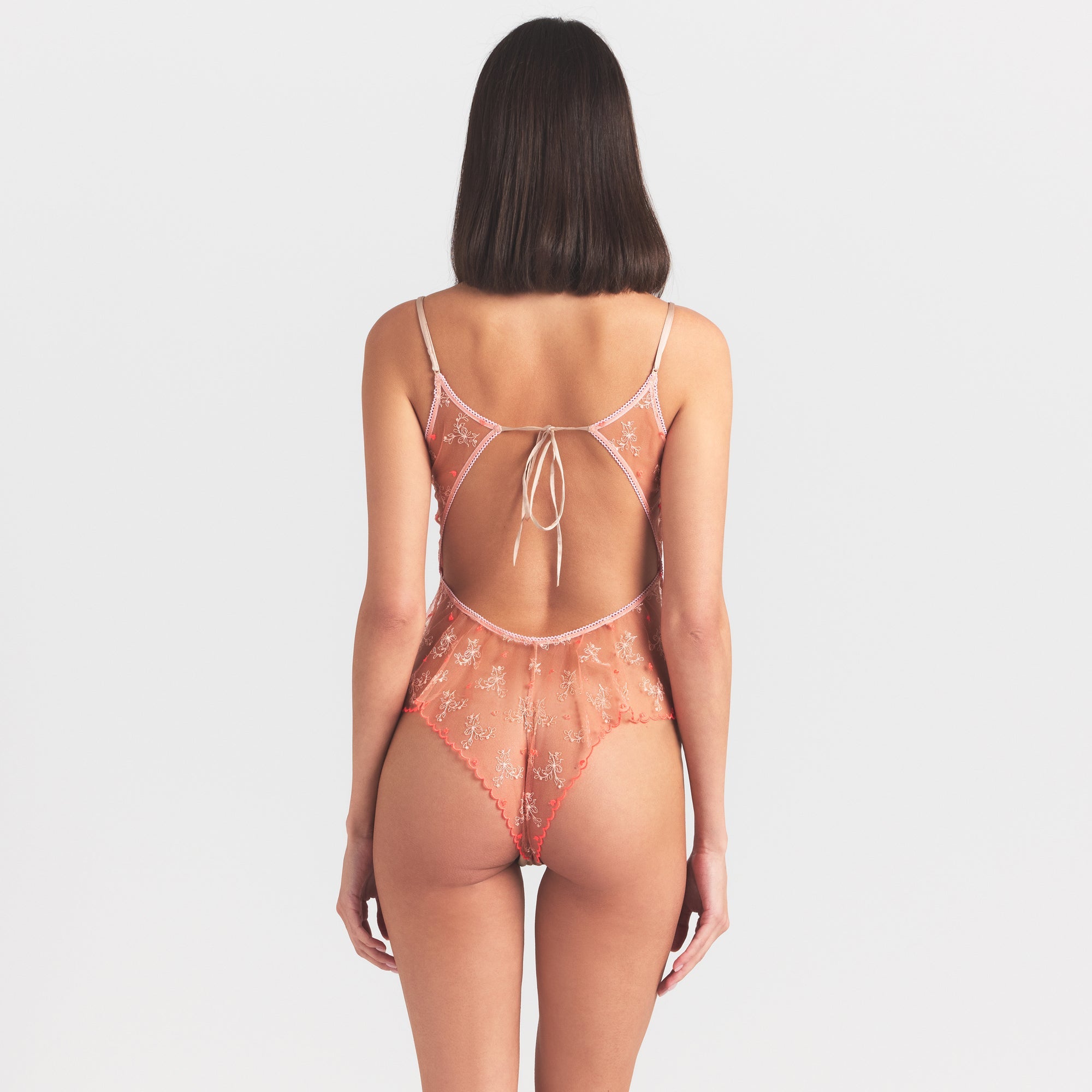EMBROIDERED TULLE GARTER TEDDY | GUAVA HEART TULLE