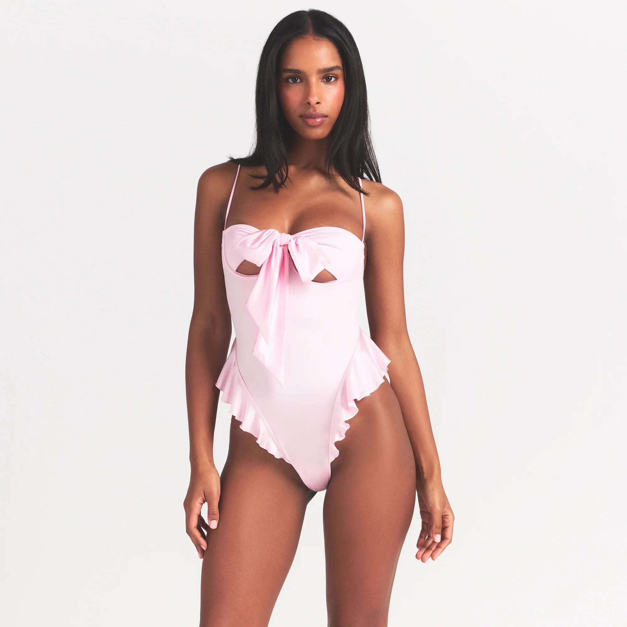 STRETCH SATIN TIE FRONT TEDDY | HALITE