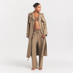 WOVEN COTTON OVERSIZED TRENCH COAT | DESERT