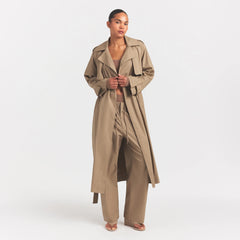 WOVEN COTTON OVERSIZED TRENCH COAT | DESERT