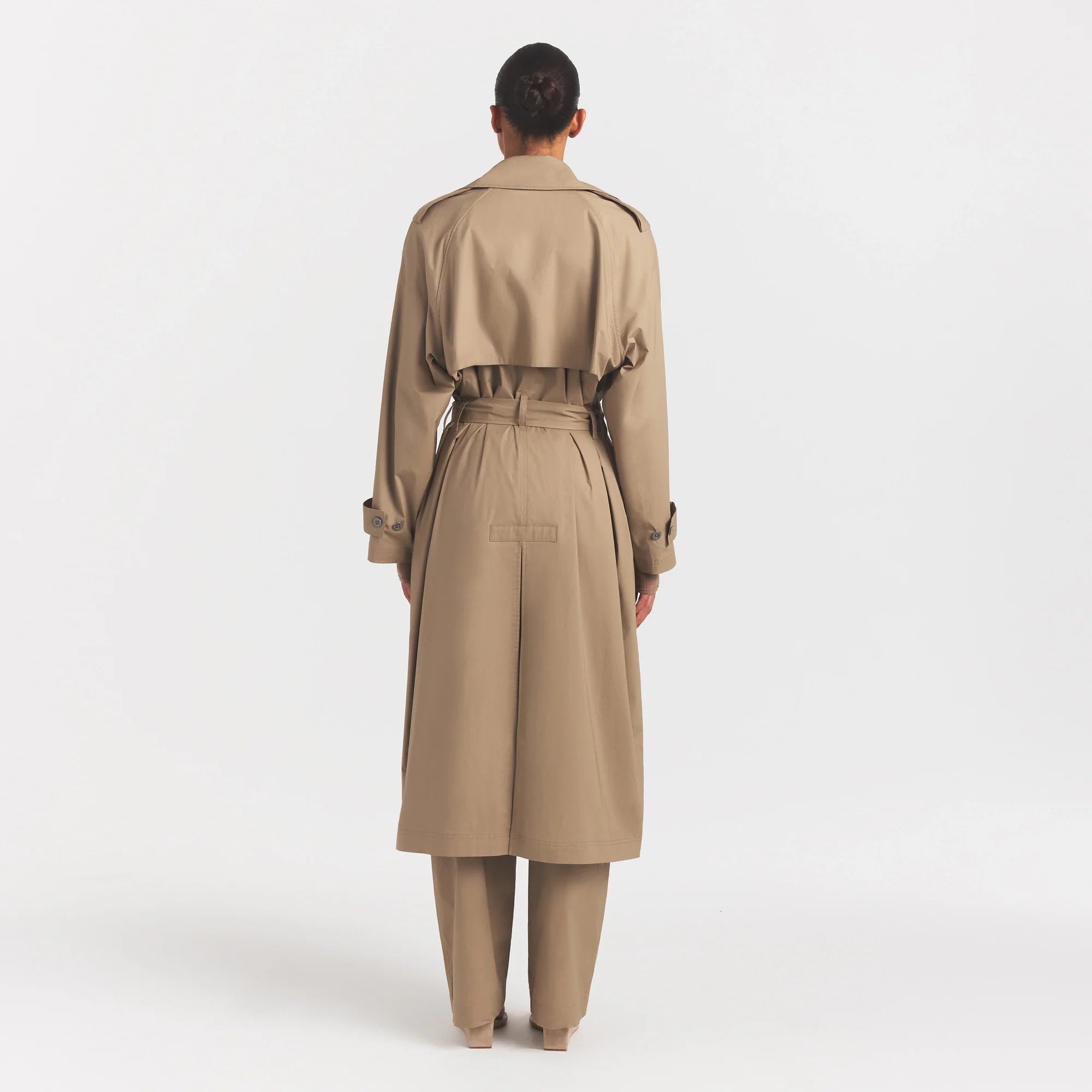 WOVEN COTTON OVERSIZED TRENCH COAT | DESERT