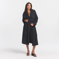 WOVEN COTTON OVERSIZED TRENCH COAT | ONYX