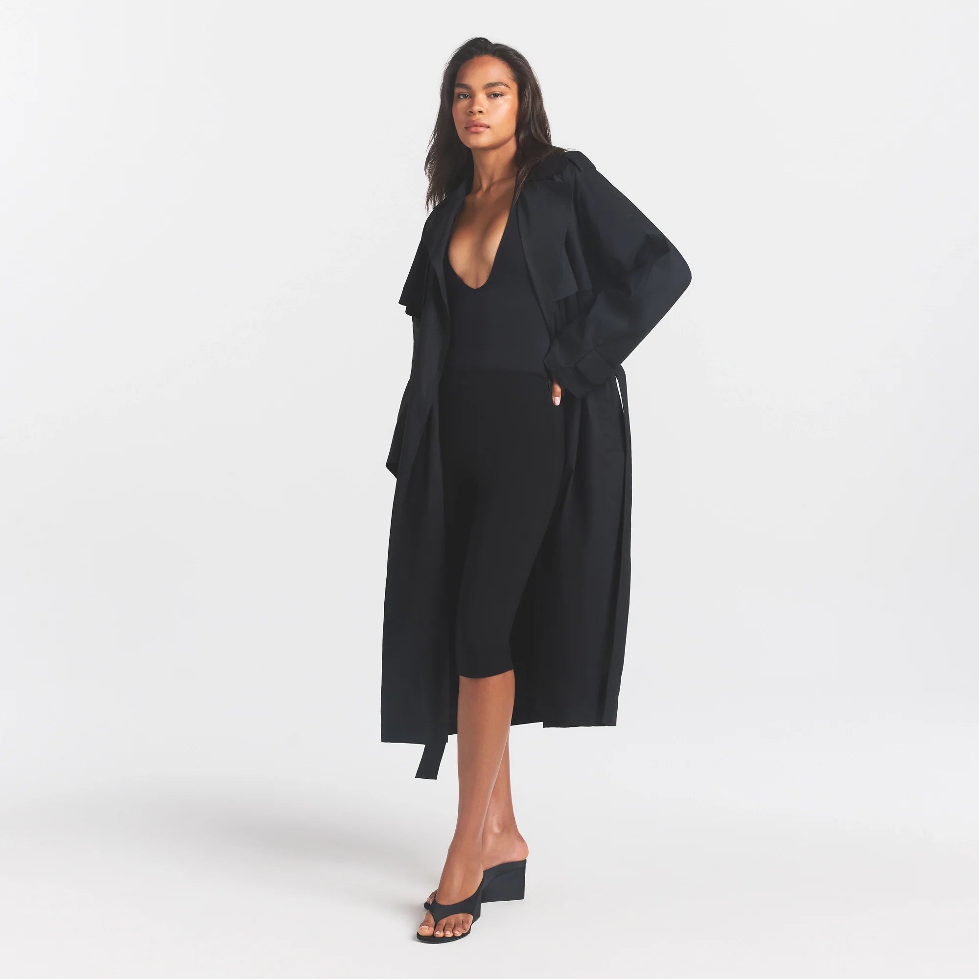 WOVEN COTTON OVERSIZED TRENCH COAT | ONYX