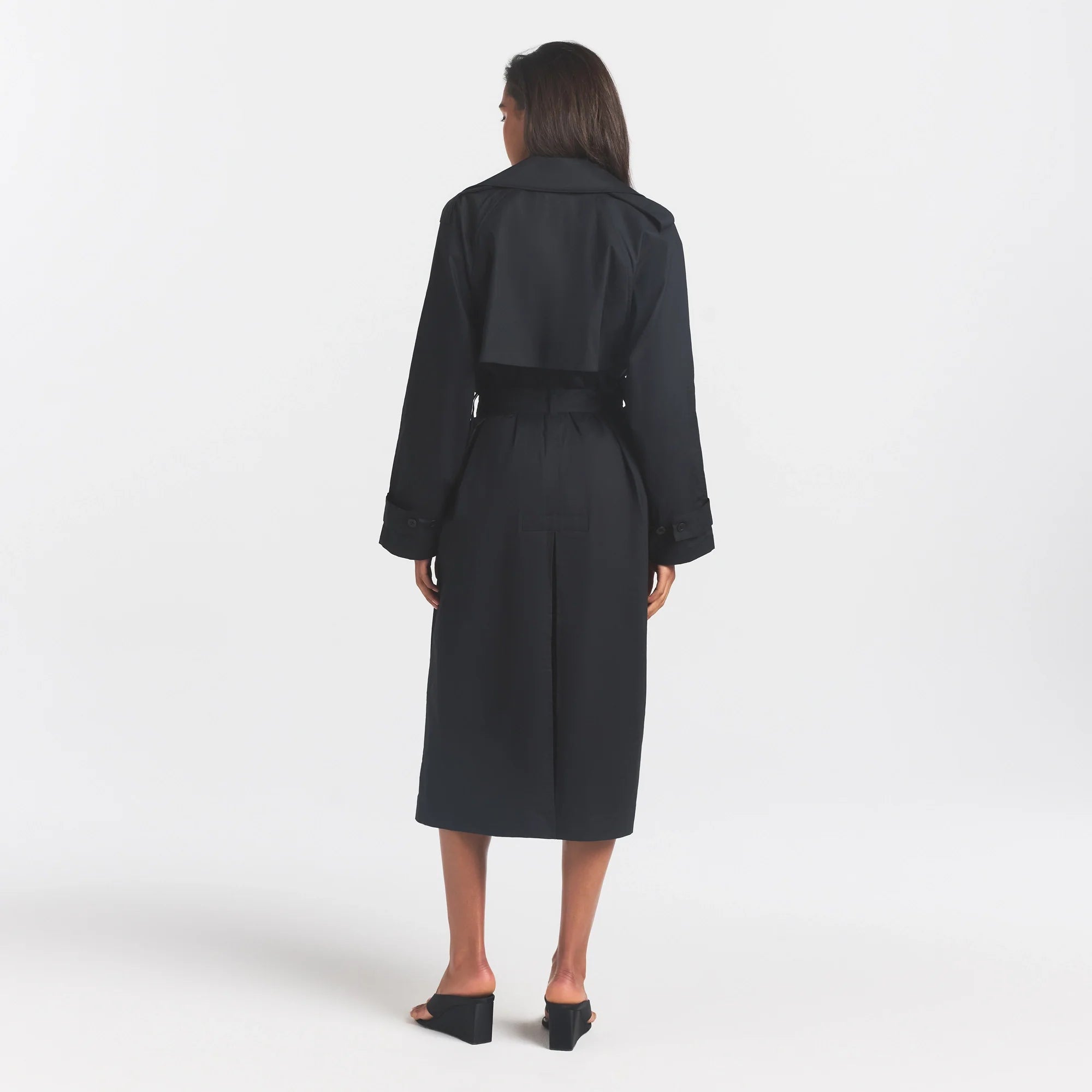 WOVEN COTTON OVERSIZED TRENCH COAT | ONYX
