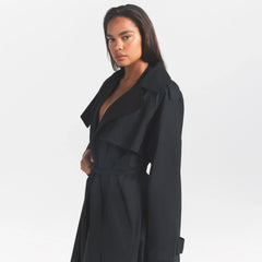 WOVEN COTTON OVERSIZED TRENCH COAT | ONYX