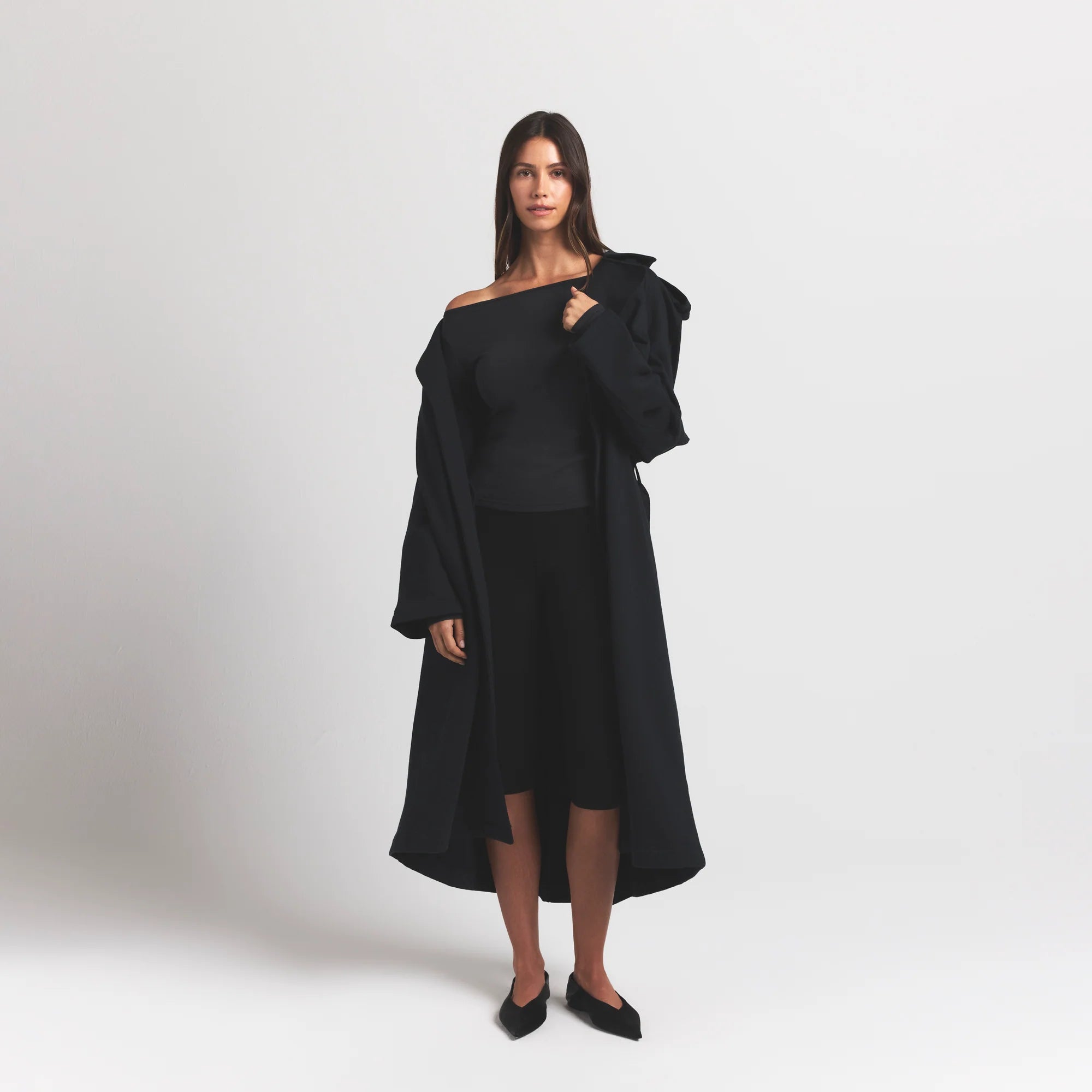 BOYFRIEND FLEECE OVERSIZED TRENCH COAT | ONYX