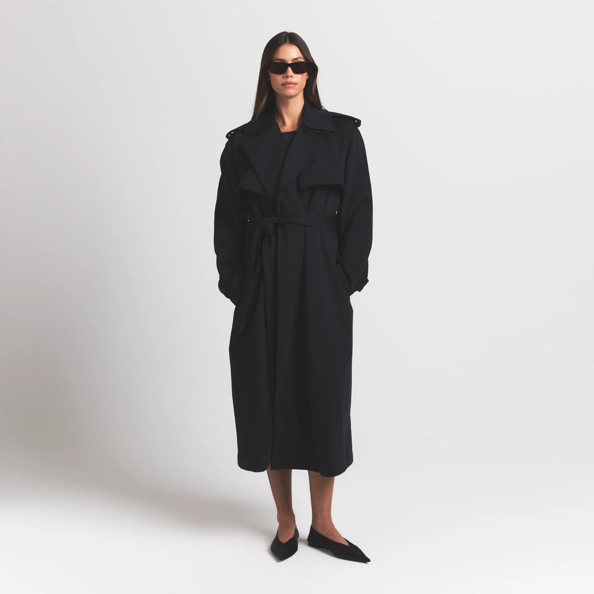 BOYFRIEND FLEECE OVERSIZED TRENCH COAT | ONYX