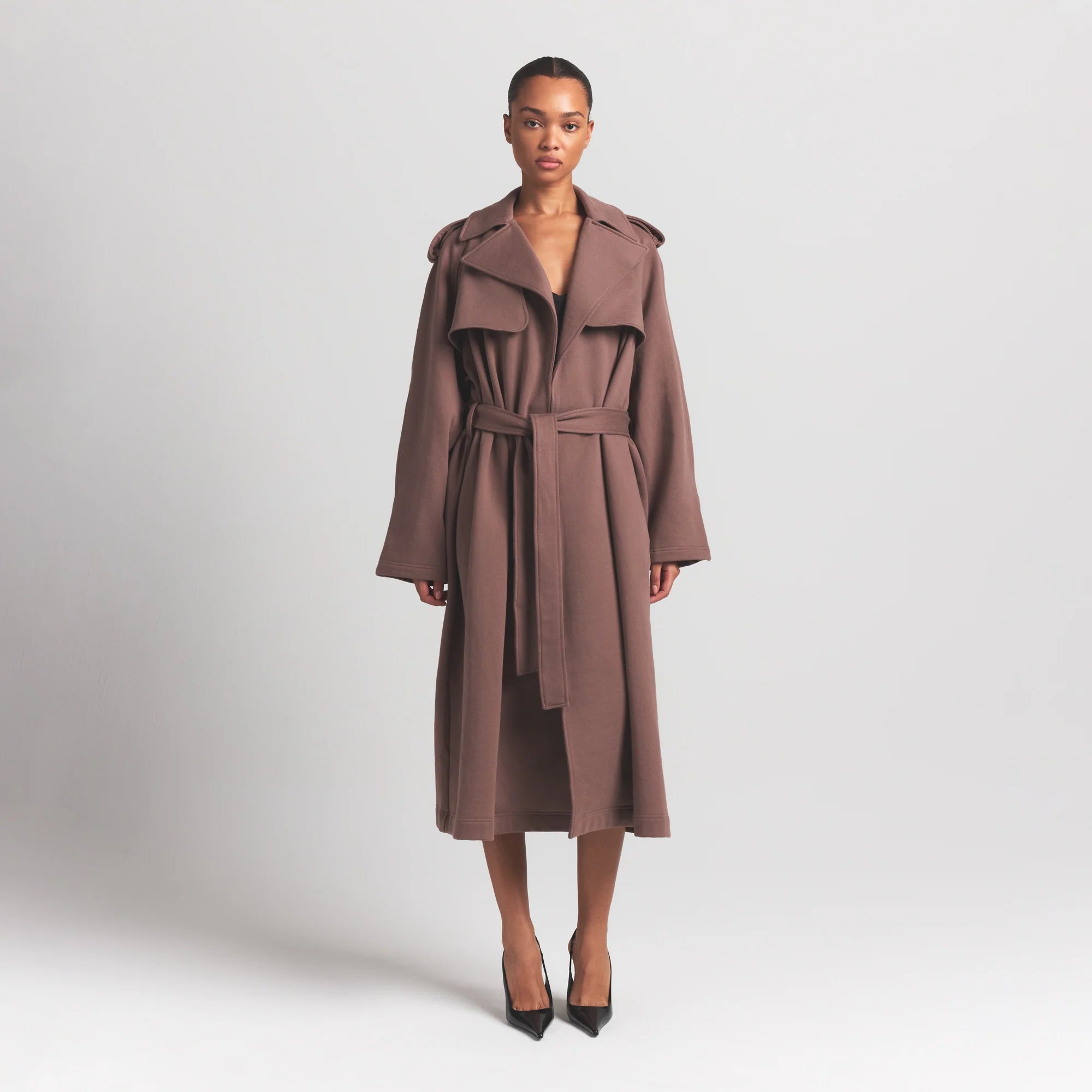 BOYFRIEND FLEECE OVERSIZED TRENCH COAT | UMBER