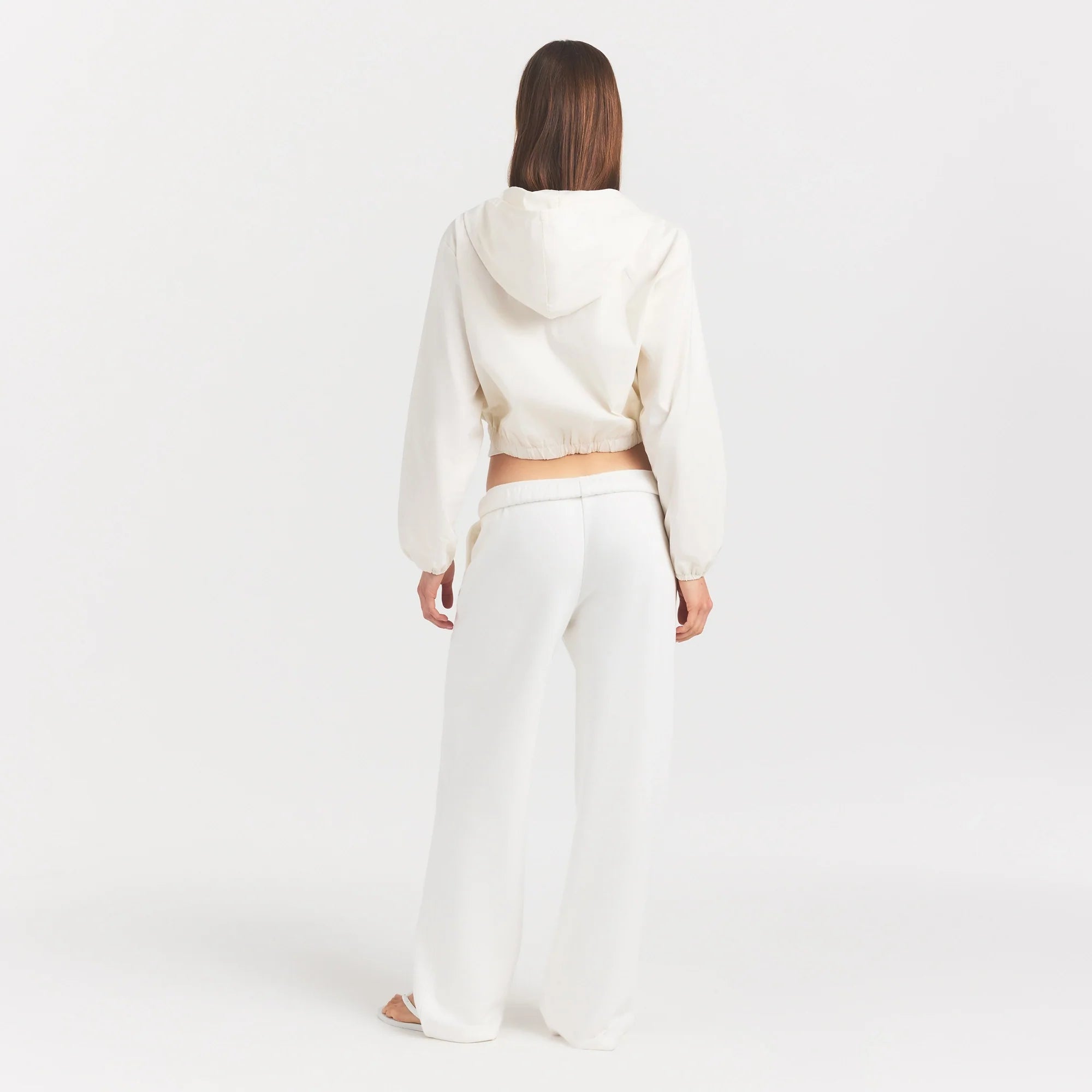 WOVEN COTTON CROPPED ZIP UP JACKET | EGRET