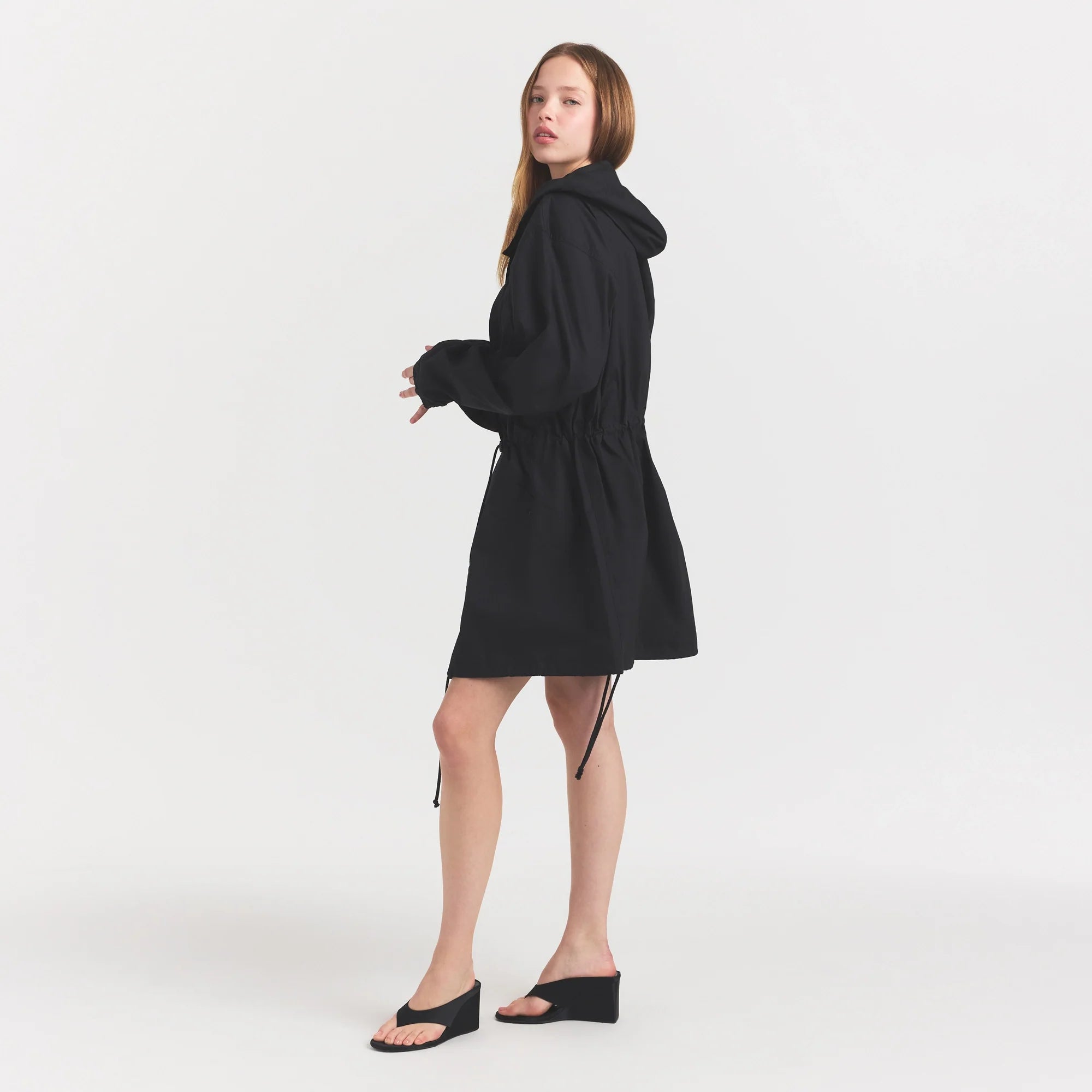 WOVEN COTTON OVERSIZED ANORAK | ONYX