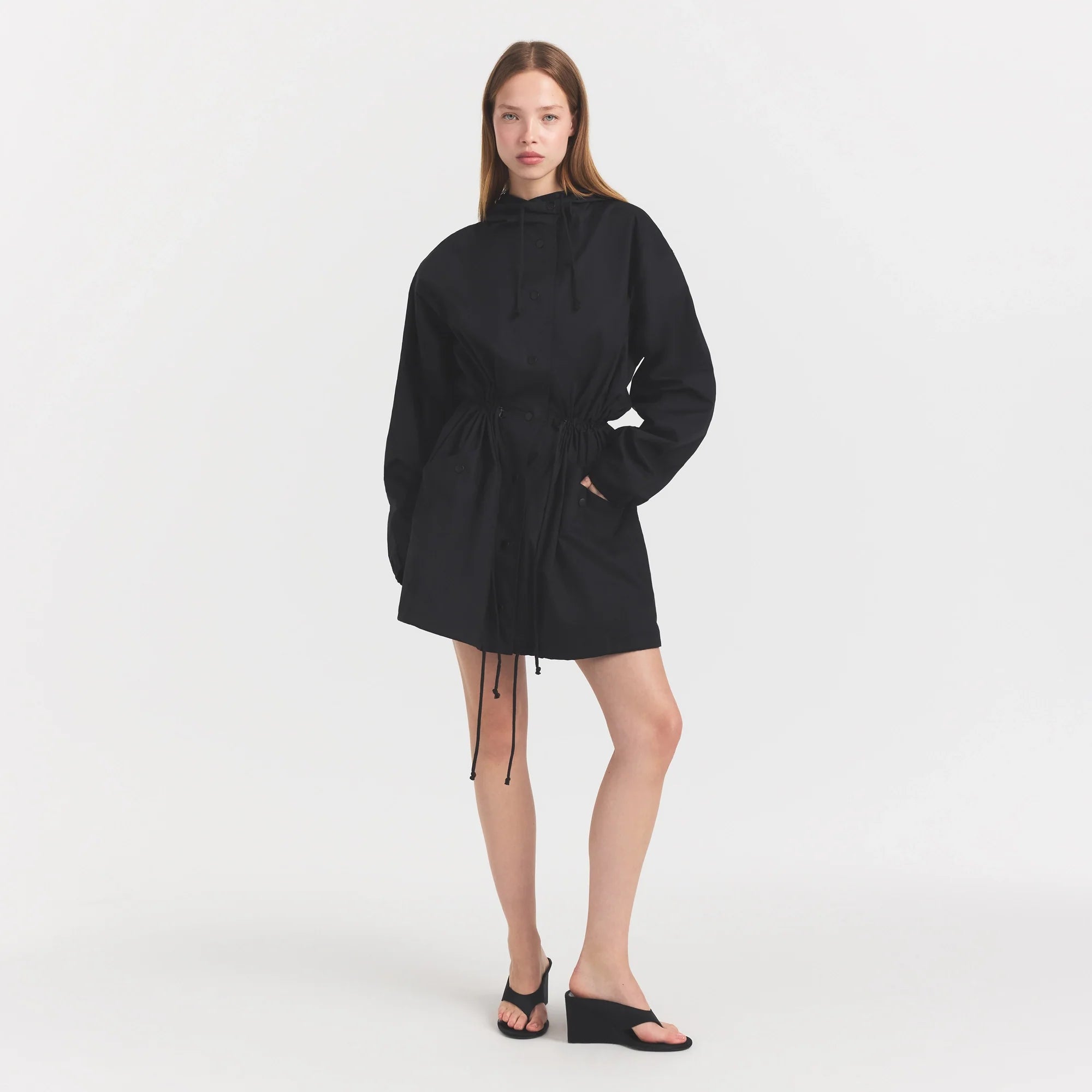 WOVEN COTTON OVERSIZED ANORAK | ONYX