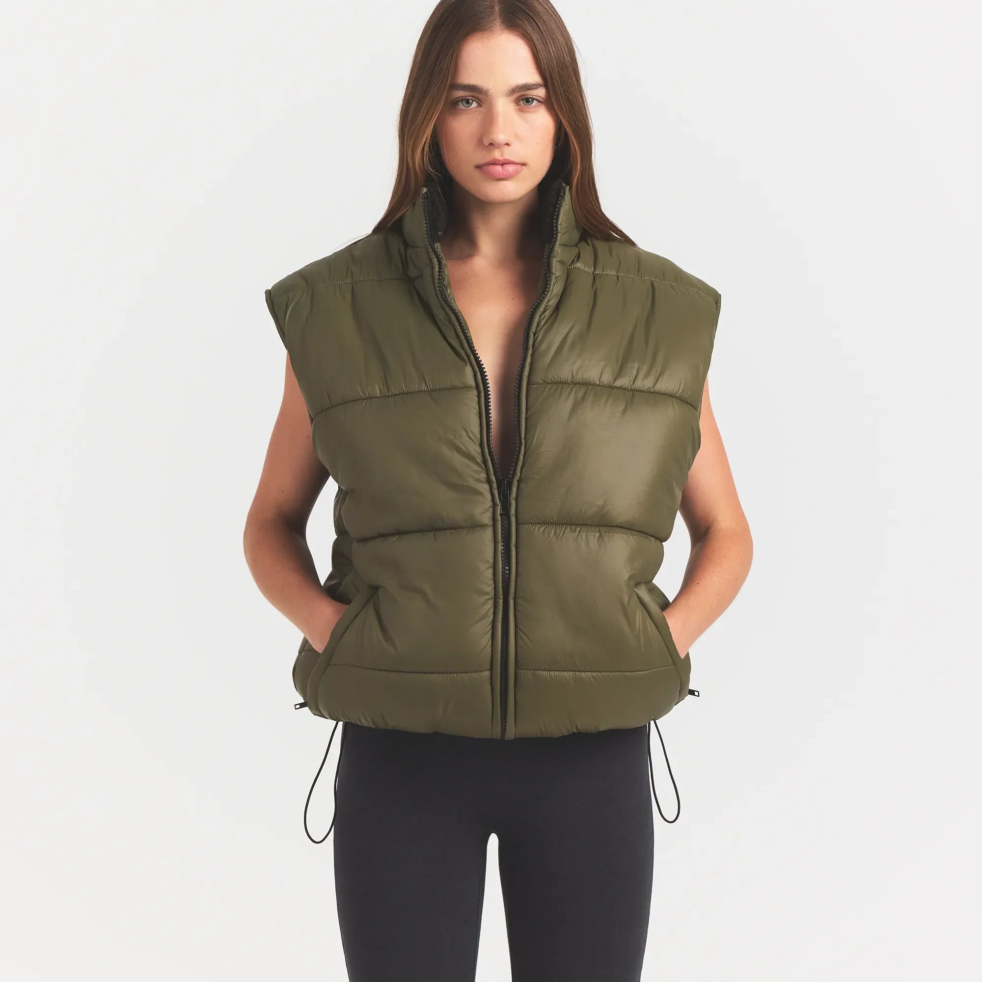 LIGHTWEIGHT PUFFER OVERSIZED VEST | OLIVE