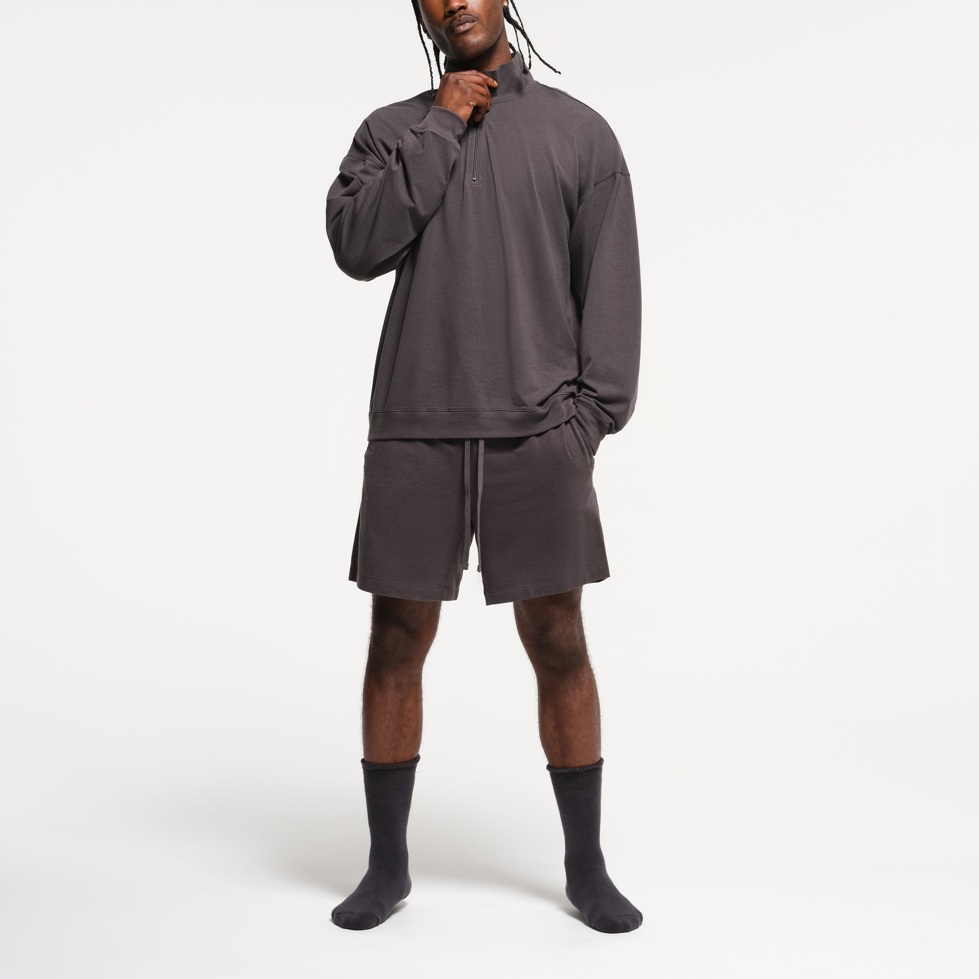 JERSEY LOUNGE MENS RELAXED QUARTER ZIP PULLOVER | ASH