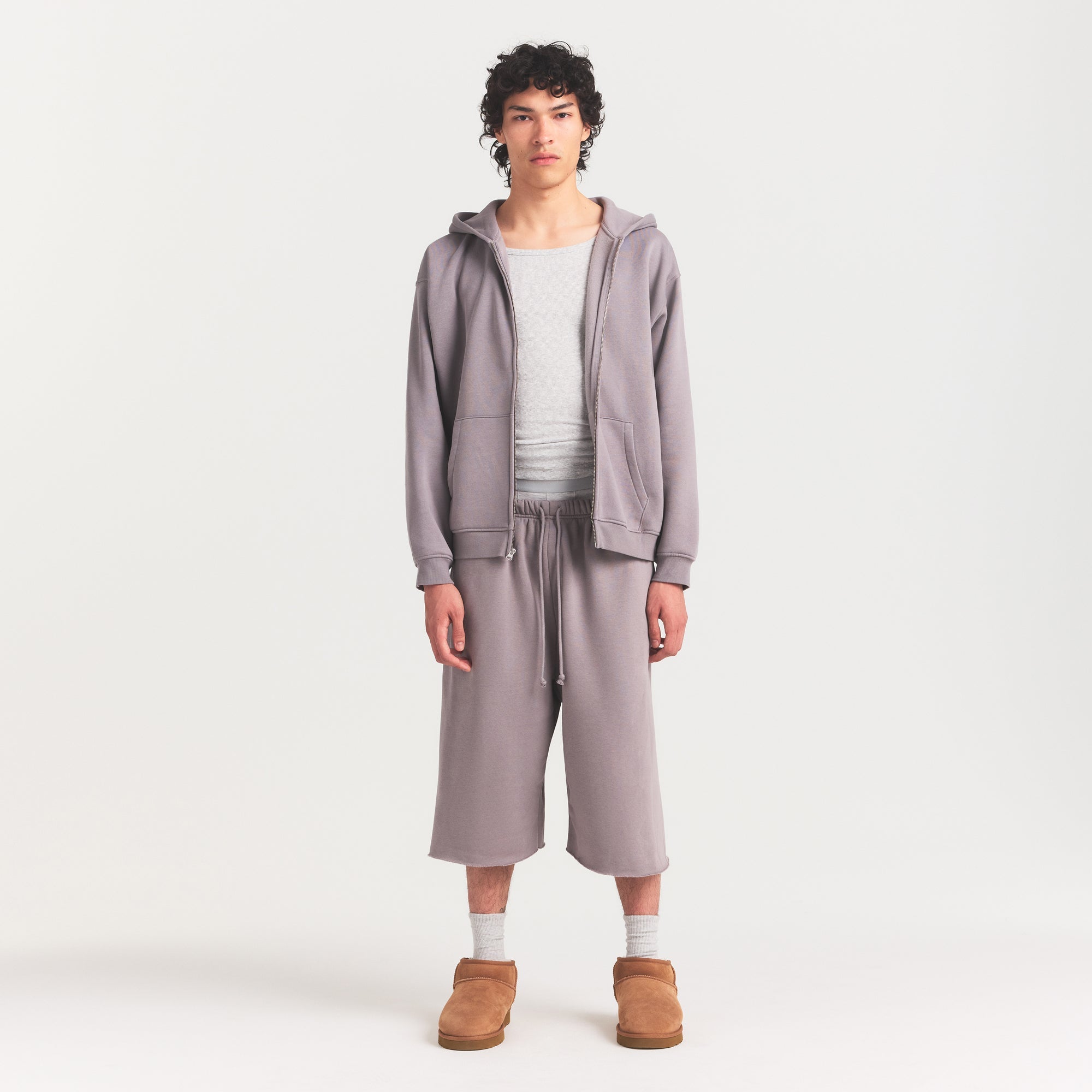 FLEECE LOUNGE MENS RELAXED ZIP UP HOODIE | SHADOW