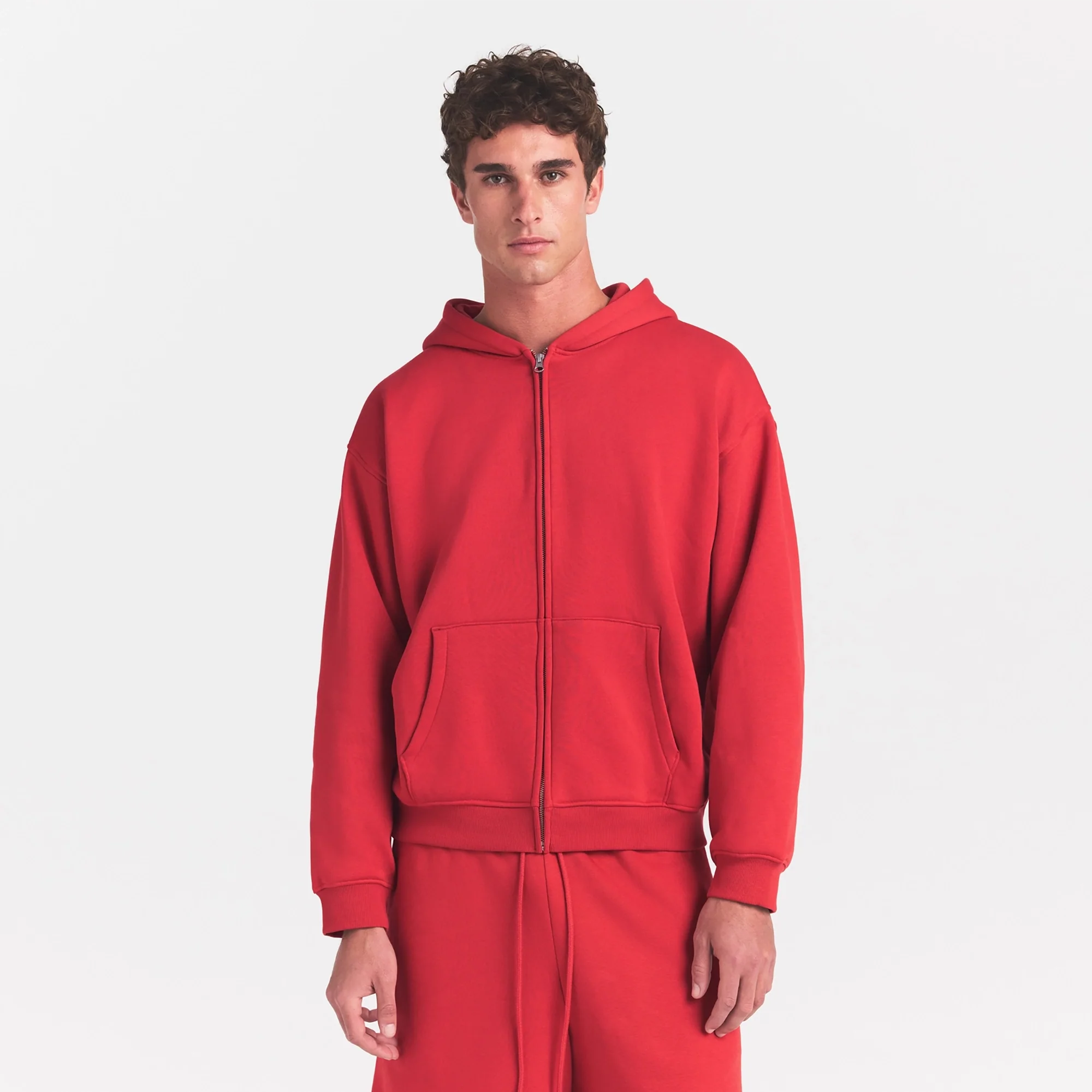 FLEECE LOUNGE MENS RELAXED ZIP UP HOODIE | WASHED RED