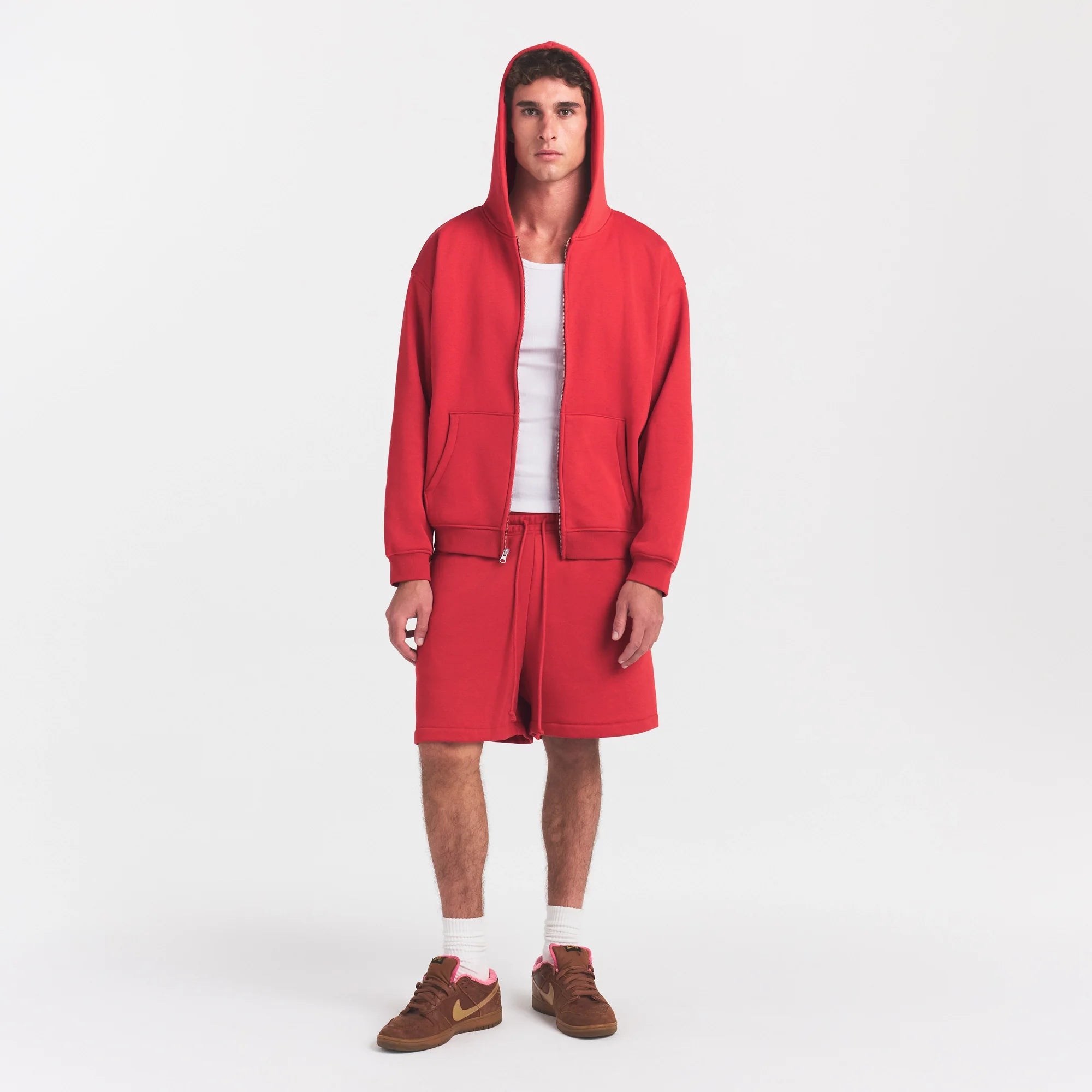 FLEECE LOUNGE MENS RELAXED ZIP UP HOODIE | WASHED RED