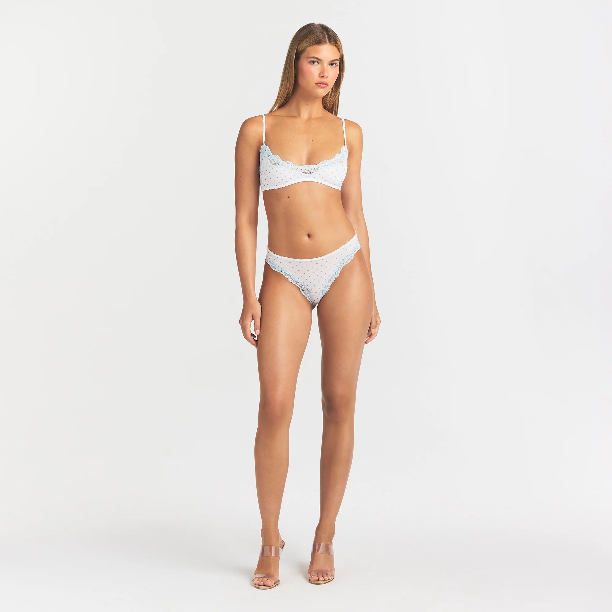 FITS EVERYBODY LACE TANGA | SLATE PIN DOT PRINT